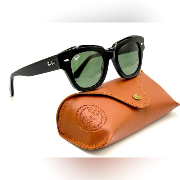 Ray-Ban State Street Sunglasses Black RB2186 Green Lens 49mm 901/31 - Picture 4 of 13